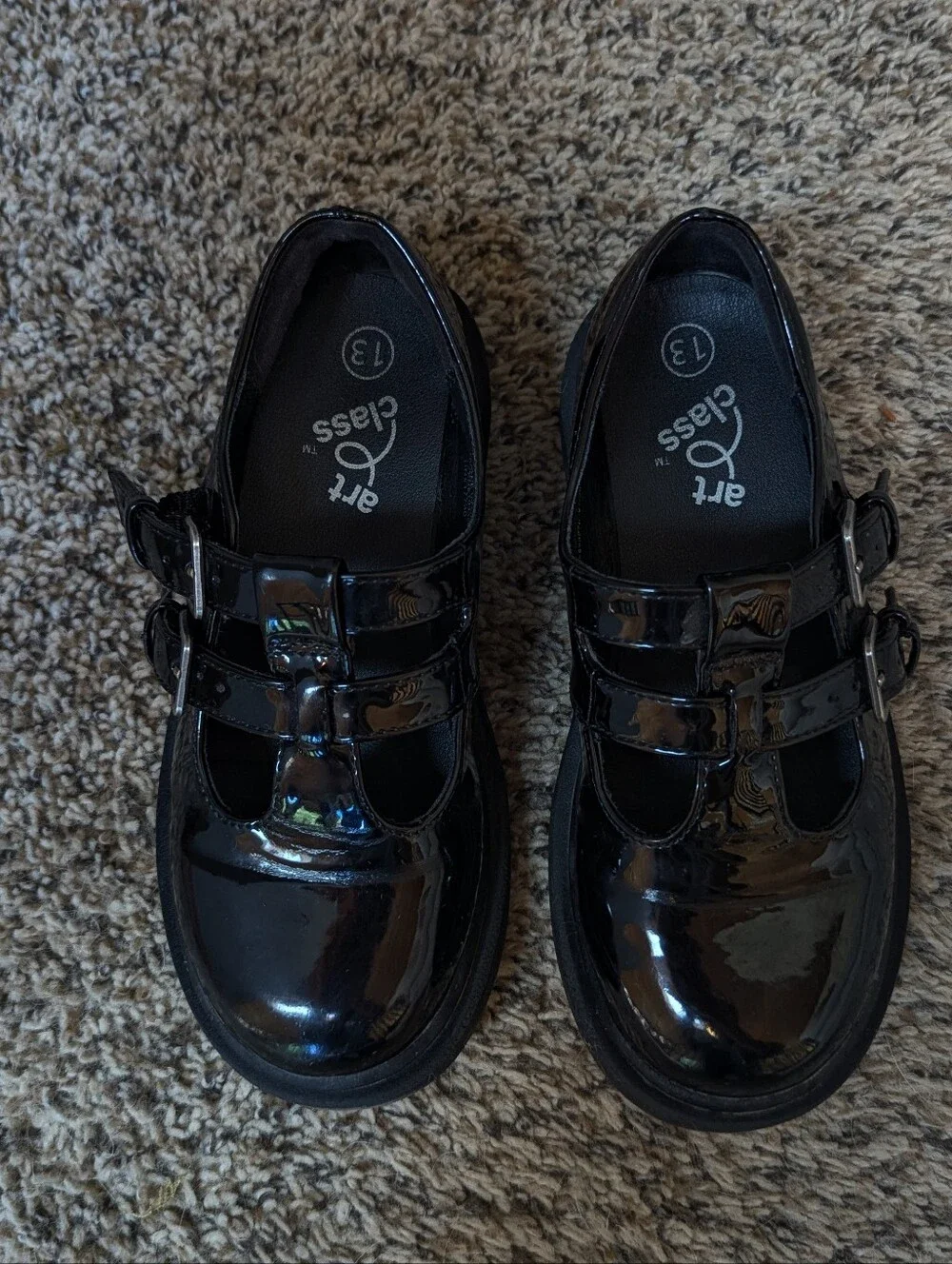 Girls' Black Patent Double-Strap Mary Janes